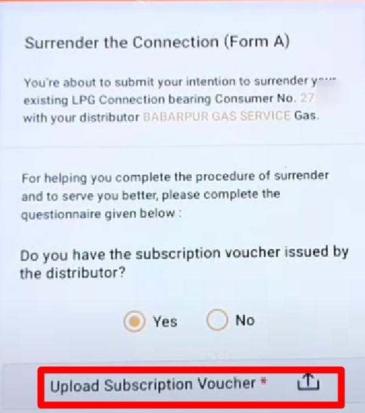 Surrender indane gas connection online through mobile app