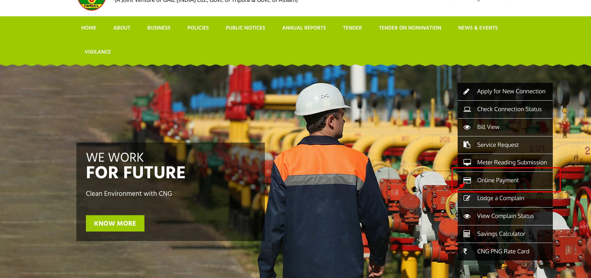 त्रिपुरा नेचुरल गैस बिल का भुगतान कैसे करें ?